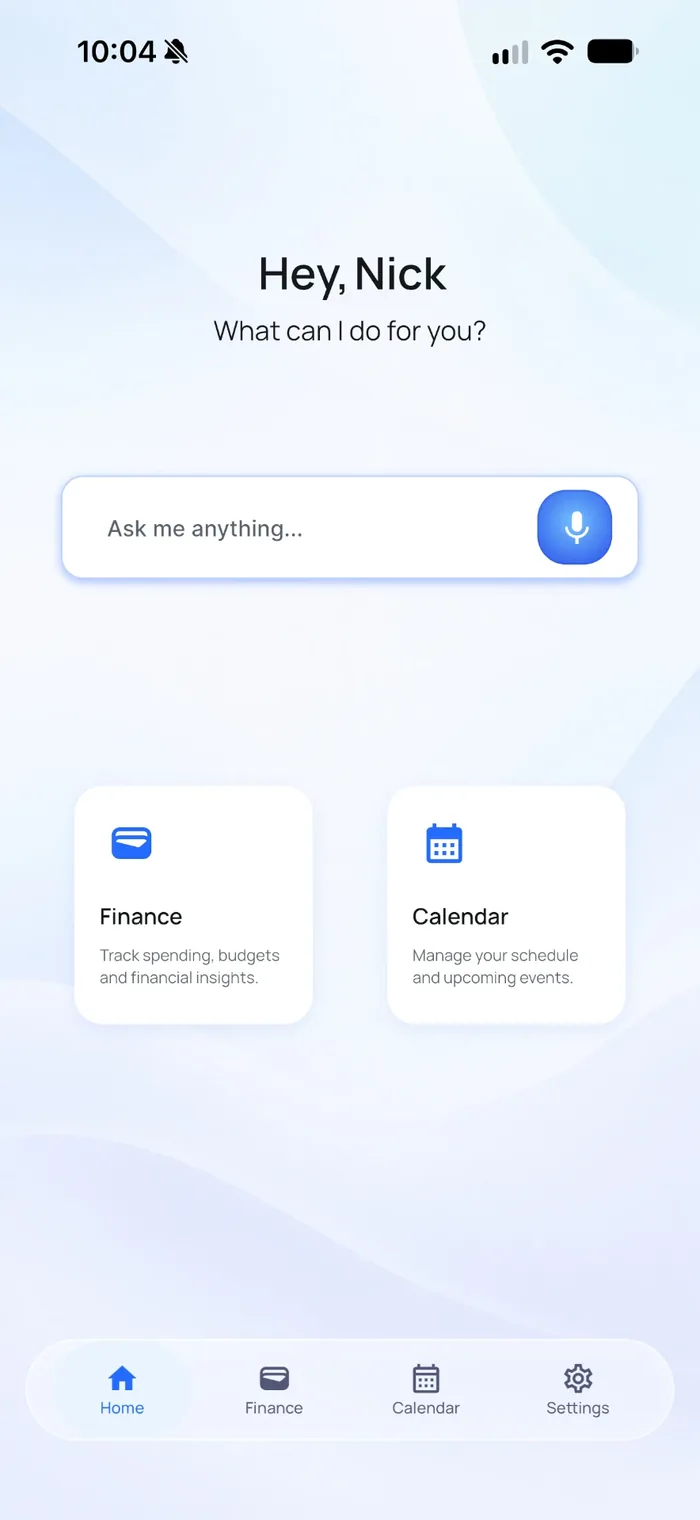 Zunova voice assistant home screen